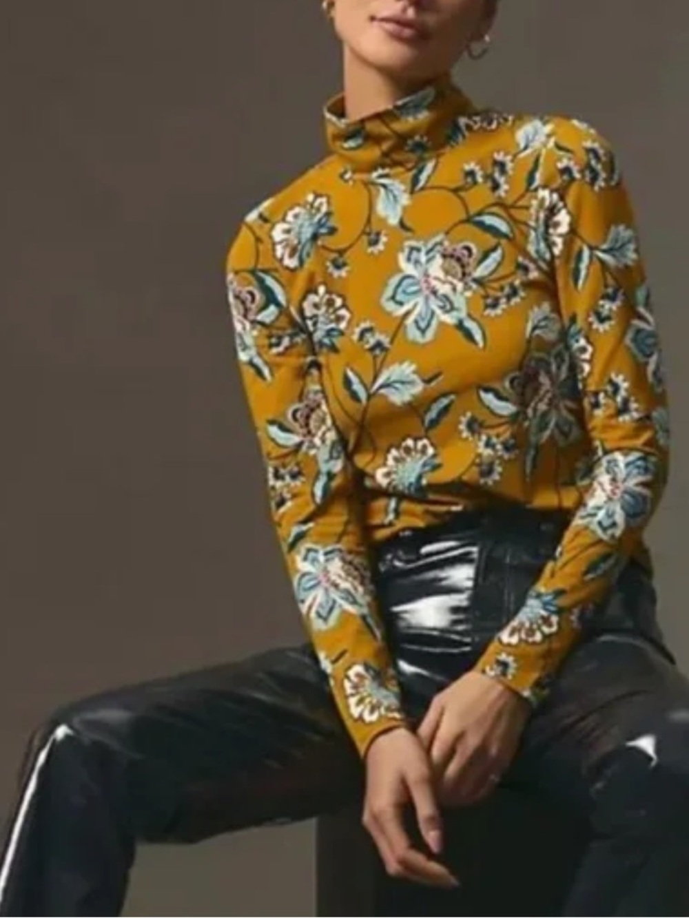 Anthropologie Hailey Maeve turtleneck floral golden mustard medium